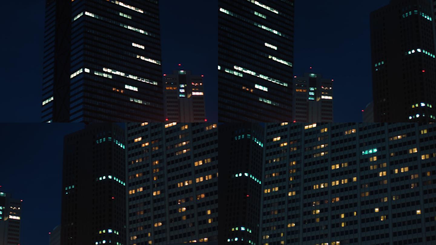 东京摩天大楼的低角度旋转镜头