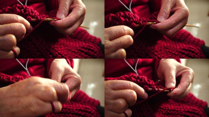 女士手工编织，打毛衣