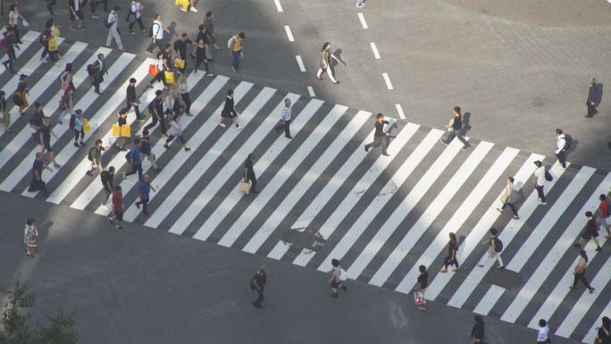 日本涉谷口岸人行道过马路人流