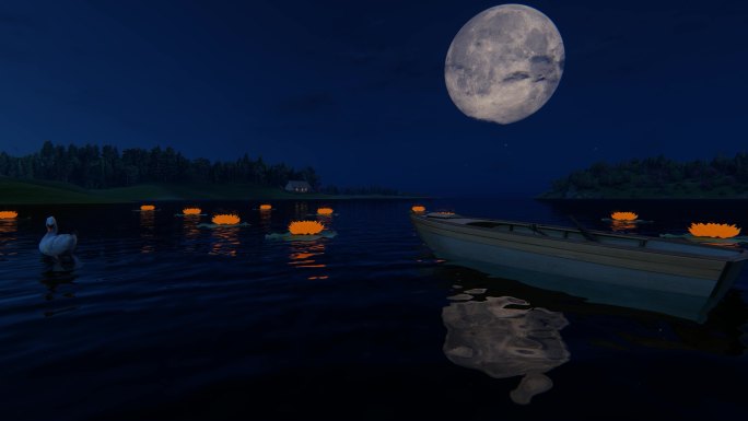 户外公园夜晚月亮水面河灯
