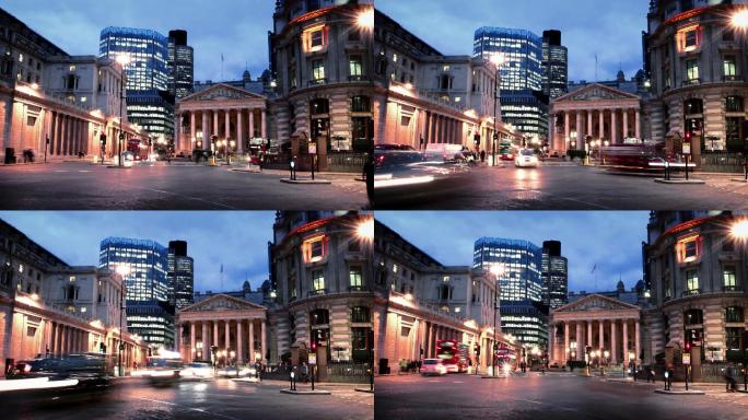 城市景观延时摄影城市中心行人路灯