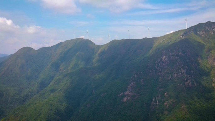 航拍4K原创大山深处村落风力发电新能源
