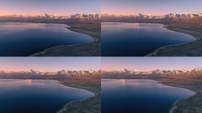 美丽的雪山和湖泊鸟瞰图