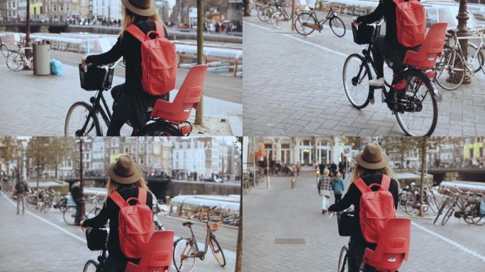 骑着自行车的女人美女骑自行车大陆游玩