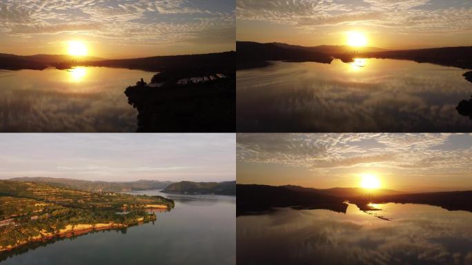 夕阳西下日落余晖霞光湖面波光粼粼风光风景