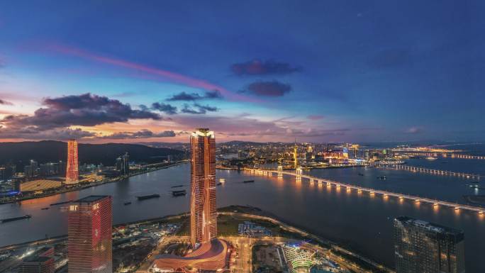 4k城市横琴澳门夜景延时地产片头空镜