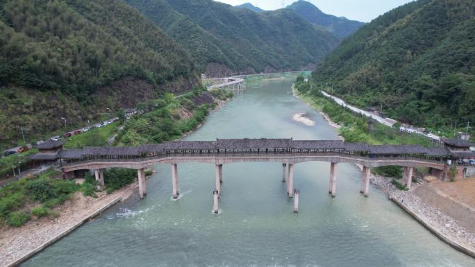 丽水景宁廊桥畲族航拍山水风光