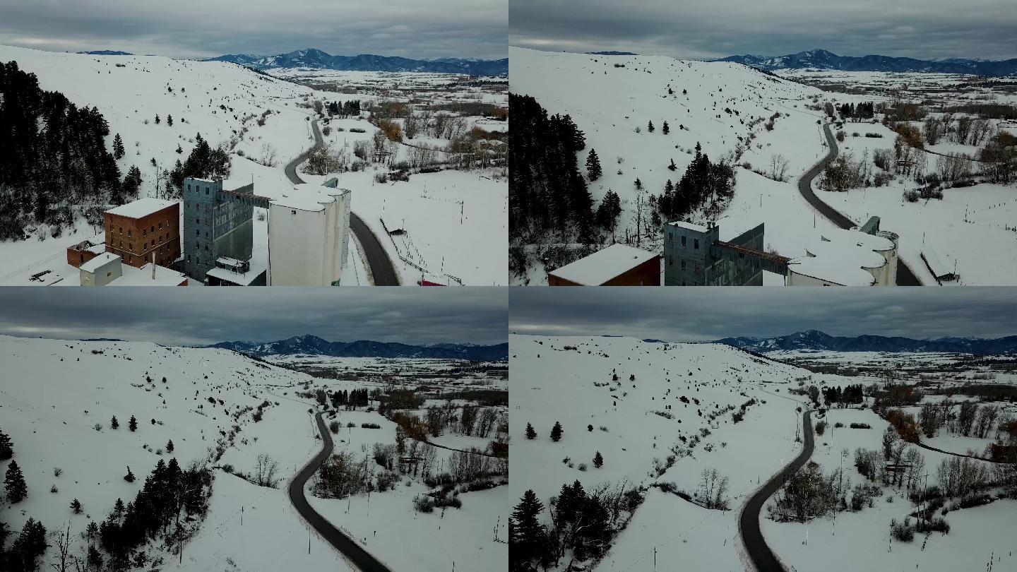 蒙大拿州博兹曼市雪景航拍