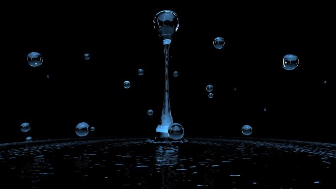 漂浮在空中的水滴，三维渲染。