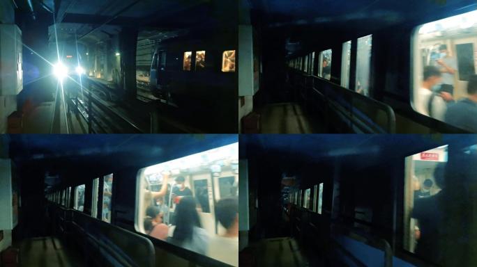 地铁隧道内两车交汇视频素材