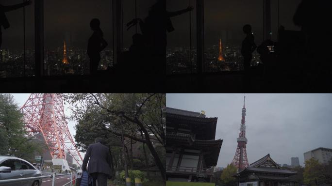夜晚下的东京铁塔孕妇白领与东京铁塔合影