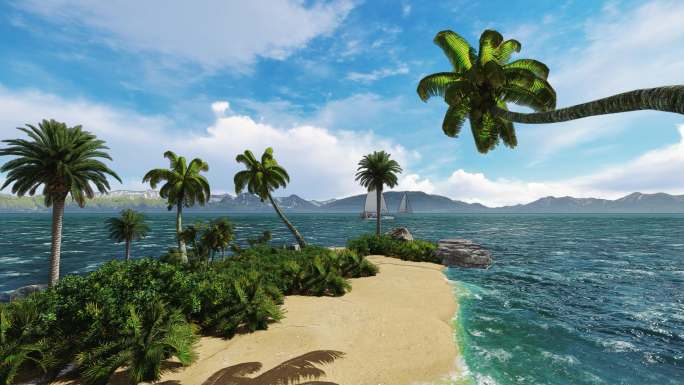 蓝色大海 沙滩 椰岛