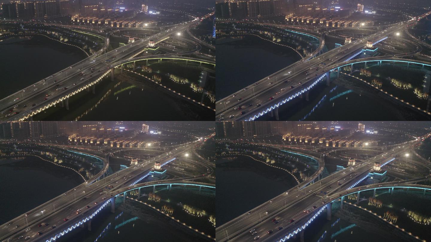 南昌朝阳大桥夜景航拍