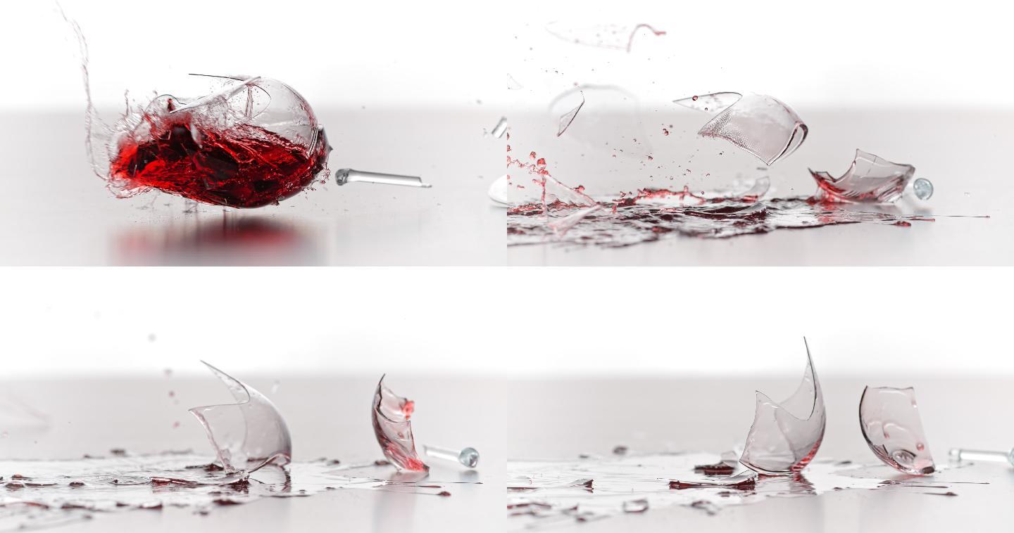 打碎的红酒杯高速摄影慢动作碎裂击碎