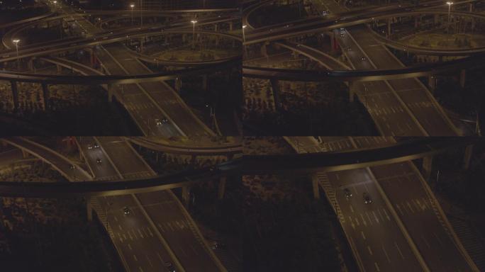 夜晚立交桥航拍追车跟踪