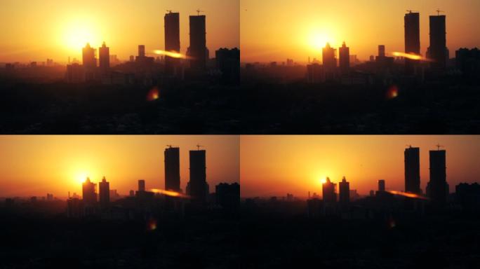 孟买城市天际线随时间流逝的日落