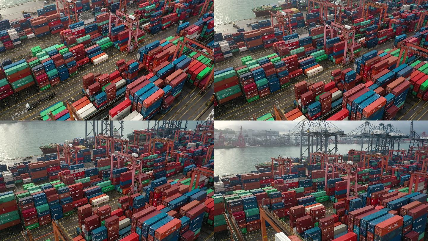 港口集装箱鸟瞰图一带一路集装箱码头海运货