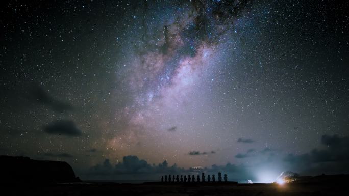 智利复活节岛的夜空和银河系背景
