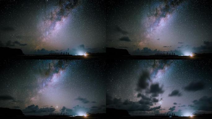 智利复活节岛的夜空和银河系背景