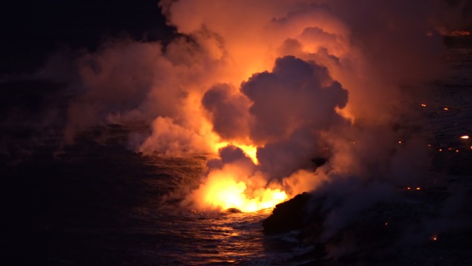 夏威夷活火山冒泡熔岩