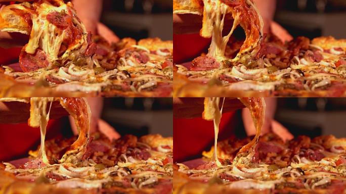 奶酪融化在披萨上