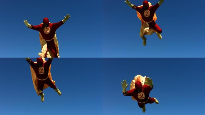 天空中的超级英雄，慢镜头