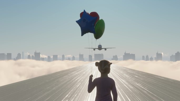 飞机飞过儿童盼望未来