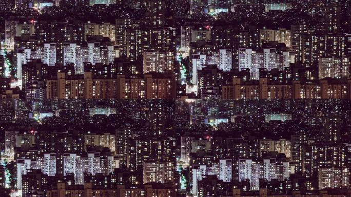 中国北京住宅区夜间鸟瞰图