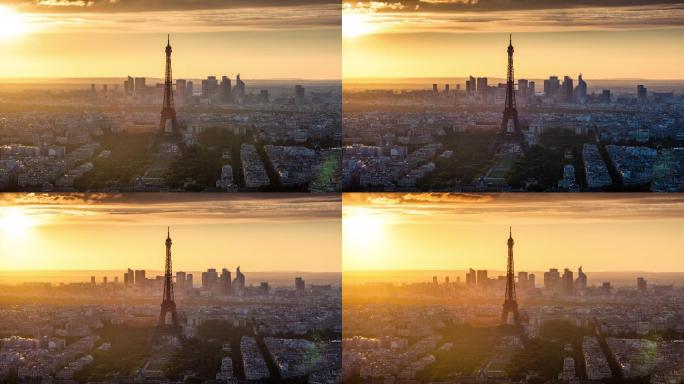 时间流逝：日落时的巴黎埃菲尔铁塔