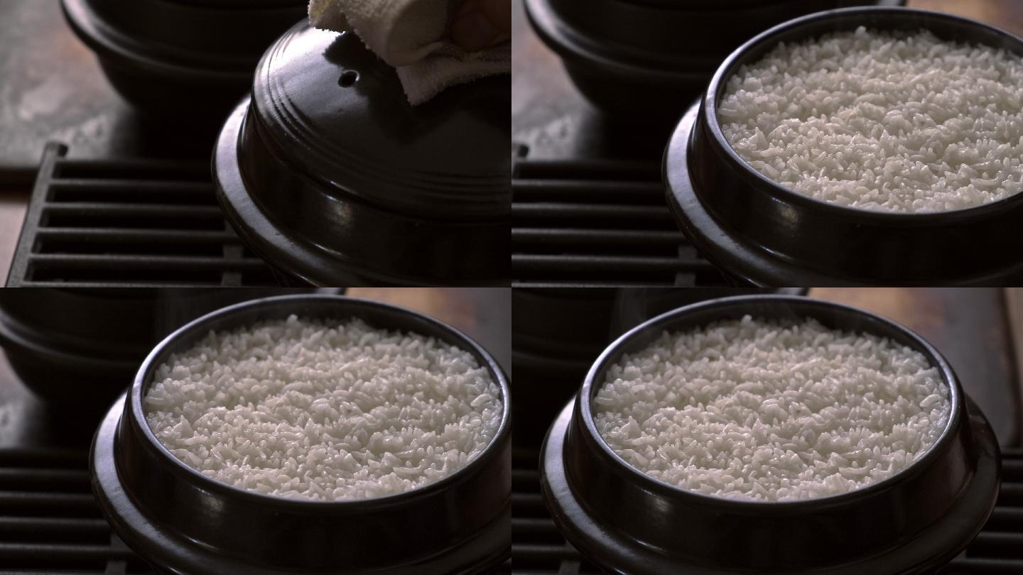 煮白米砂锅饭白米饭食物