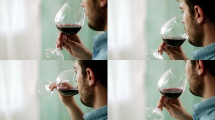 喝红酒的男人葡萄酒白天放松