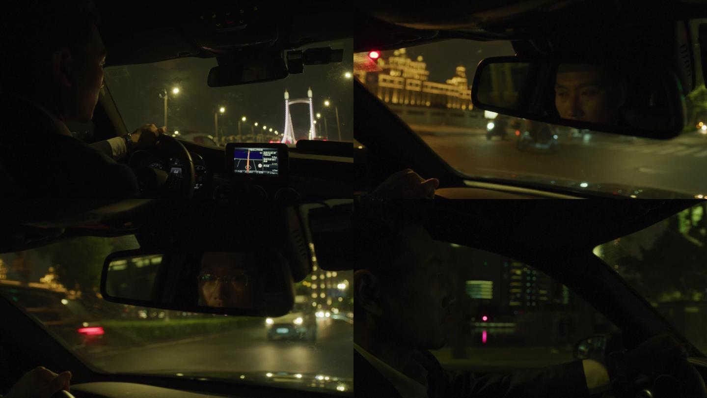 夜晚网约车司机孤独孤单寂寞一个人开出租车