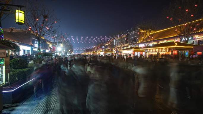 夜景夜市人流攒动