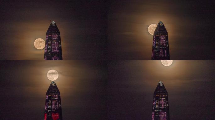 【正版8K素材】平安大厦顶月亮延时10