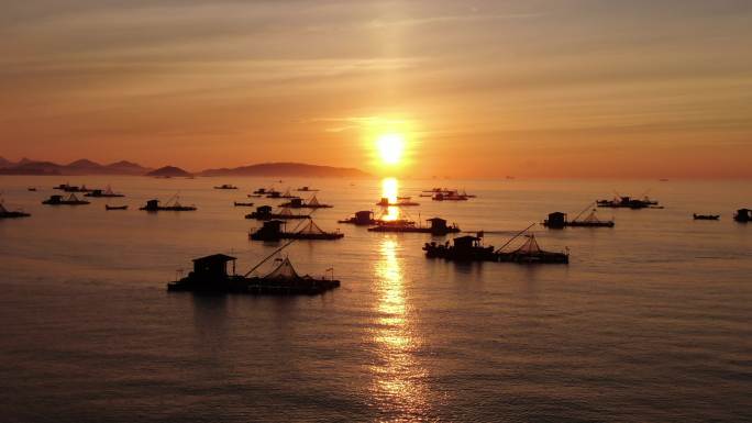 海上日出渔民 长焦4K未调色长焦