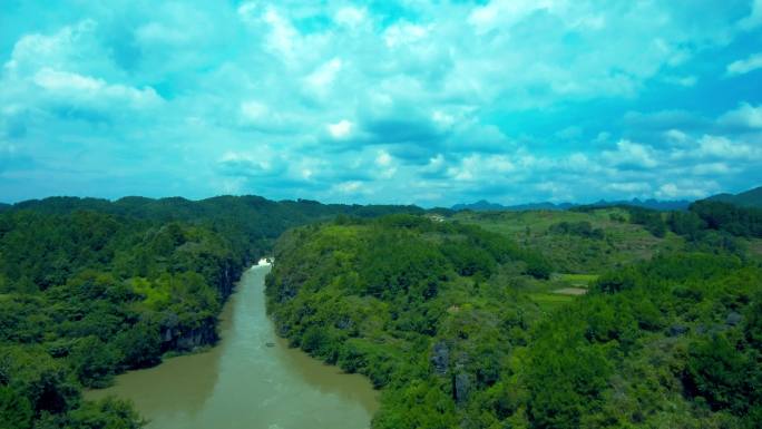 航拍山川河流田园风光