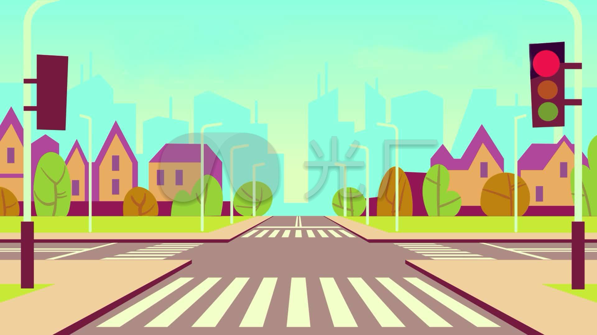 卡通城市汽车马路十字路口我是红领巾场景_1920x1080_高清视频素材