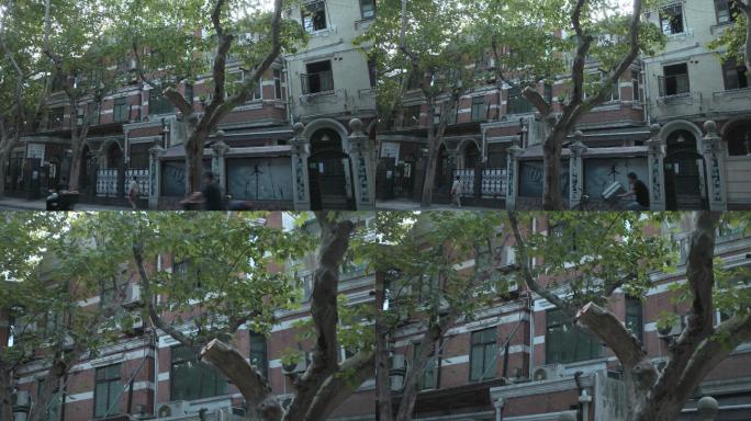 上海文明弄城市街道行人树木