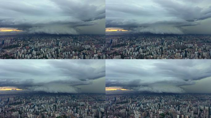 城市上空的超级风暴4K航拍