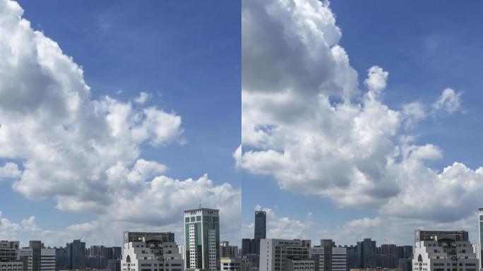蓝天白云城市建筑背景延时摄影 手机竖屏
