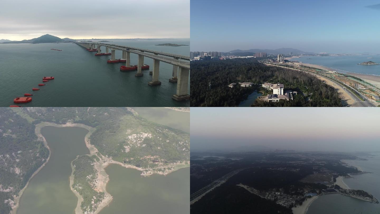 平潭海边大桥风景自然风光航拍空镜头