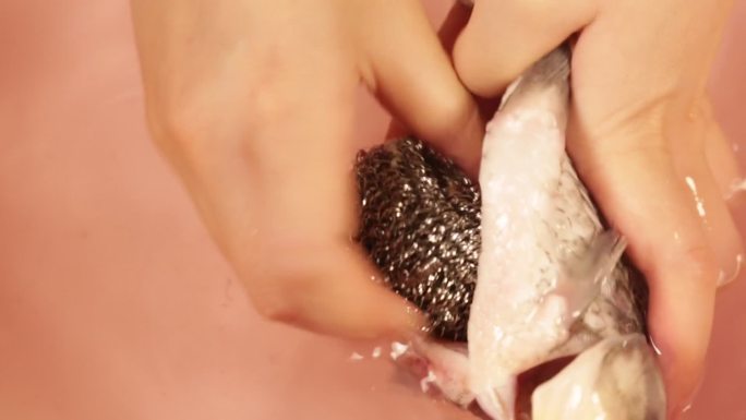 钢丝球清洗鱼肚子里的黑膜 (7)