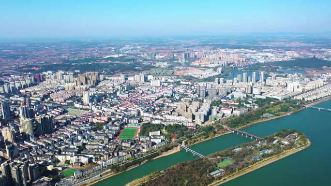 高空俯瞰江西省吉安市中心城区