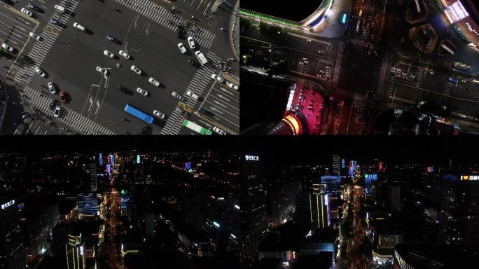 4K航拍最新壮观人群十字路口城市夜景