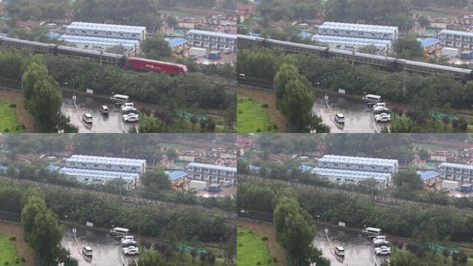 4K实拍下大雨绿皮火车回家的路