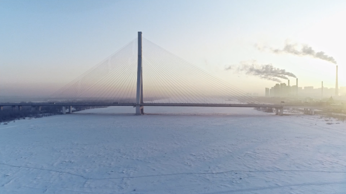 冰雪城市雪景雾凇航拍
