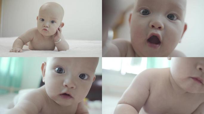4k婴儿爬，婴儿学爬，婴儿追相机镜头爬行