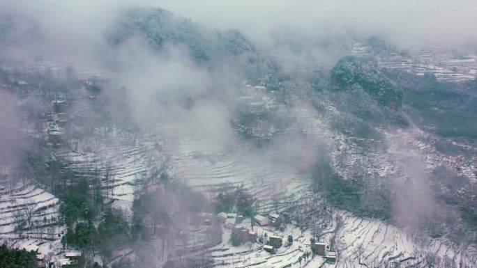 4K云南昭通巧家县火地村山区大雪封山穿云