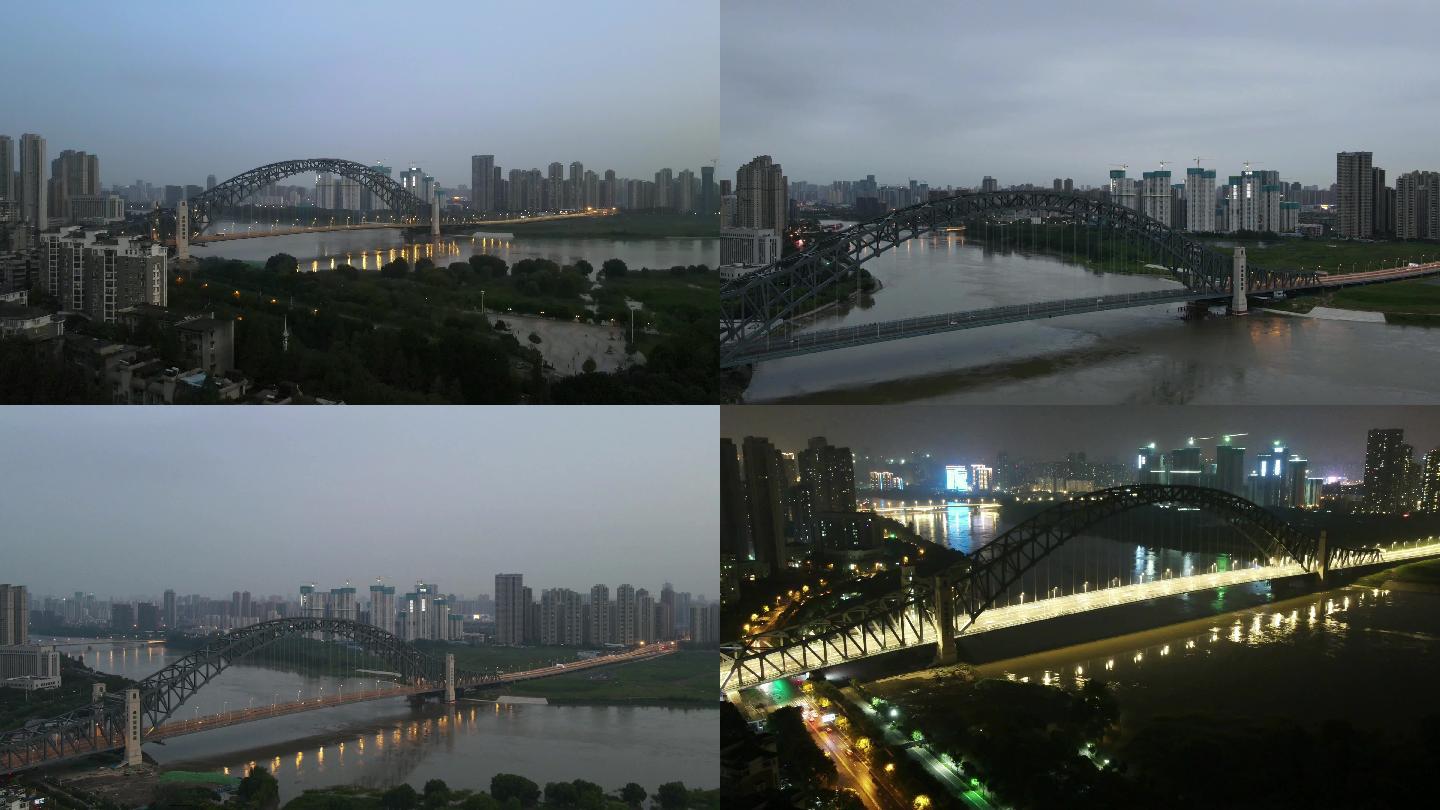 航拍武汉汉江湾桥夜景