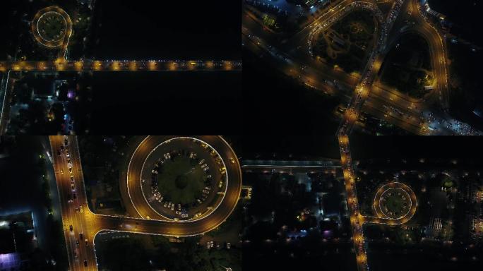 夜晚城市车流道路灯光俯拍守护解放西警匪